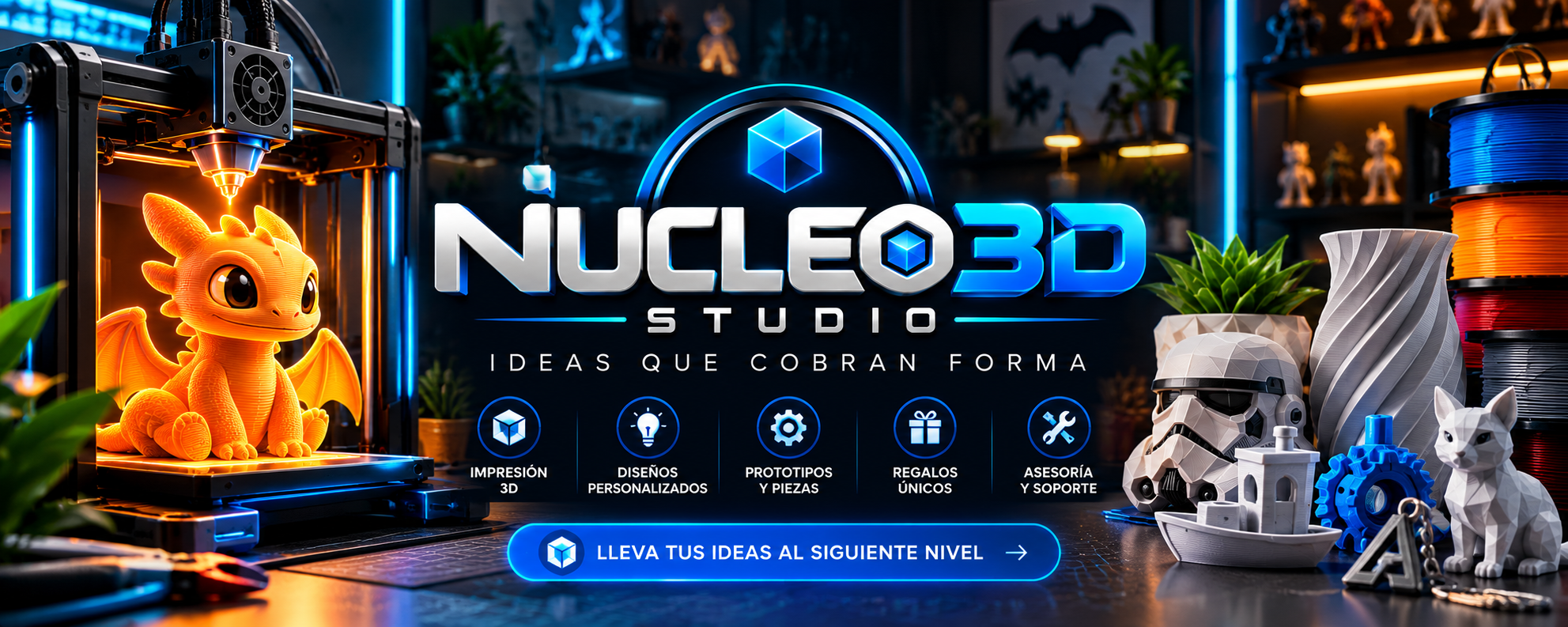 Nucleo 3D Studio: impresión 3D, diseños personalizados, prototipos, regalos y asesoría. Ideas que cobran forma.